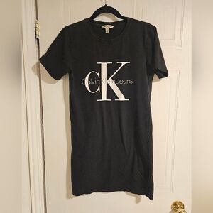 CALVIN KLEIN t-shirt dress Logo Sleeve Womens small Black white short sleeve
